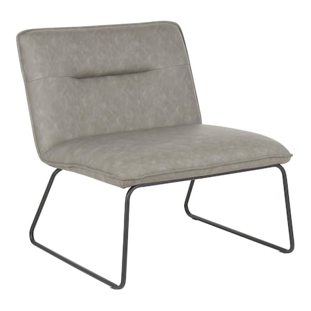 Casper Accent Chair In Black Metal And Grey Faux Leather